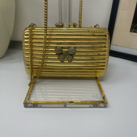 Handbags - Gold Chain Clutch with 🎀 Accent